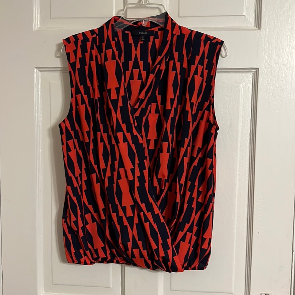 Eclair bold colored Blouson deep V blouse. EUC